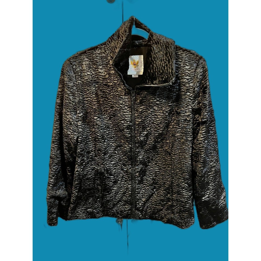 AMERI-MODE Fleece Soft Black Zip Up Jacket Sz. Large #E13